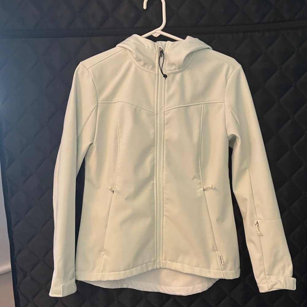Pale blue Hooded Jacket with zippered pockets, and soft felt lining
